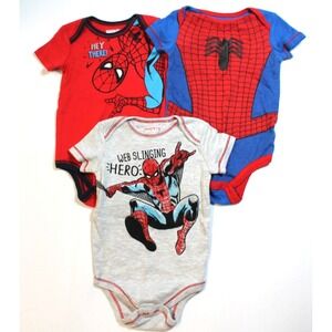 Lot Of (3) Spiderman Marvel Superhero Toddler Bodysuits Size 12 Months Unisex